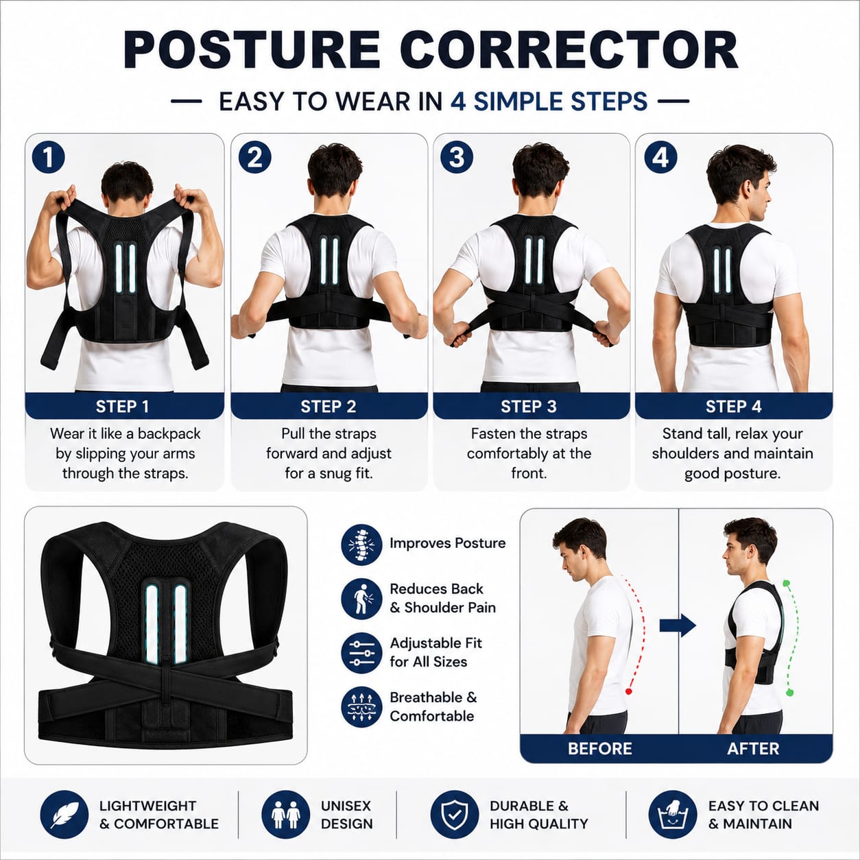 Premium Posture Corrector Belt Relieve Back Pain & Improve Posture
